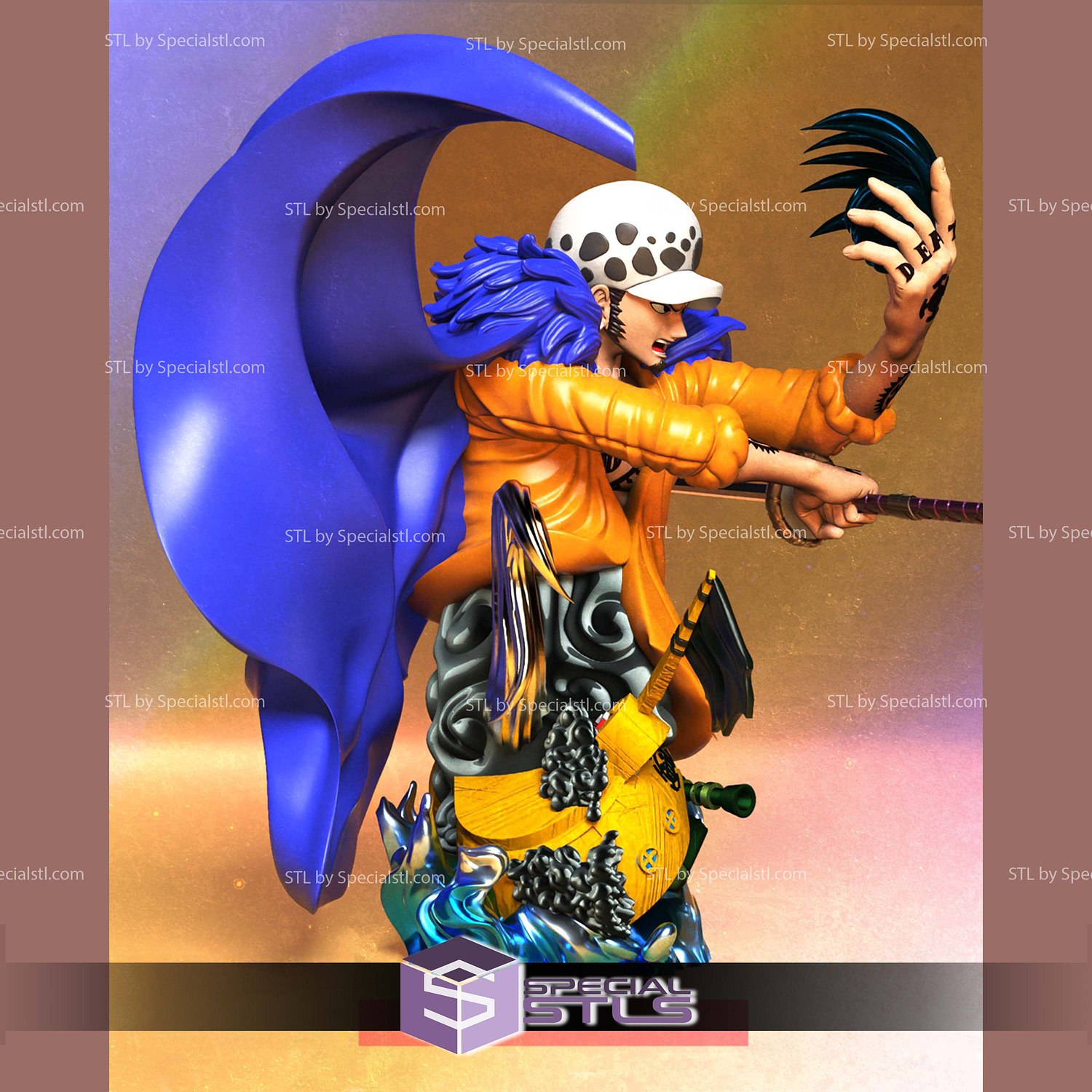 Trafalgar Law Bust on Boat STL Files 3D Model — view 2
