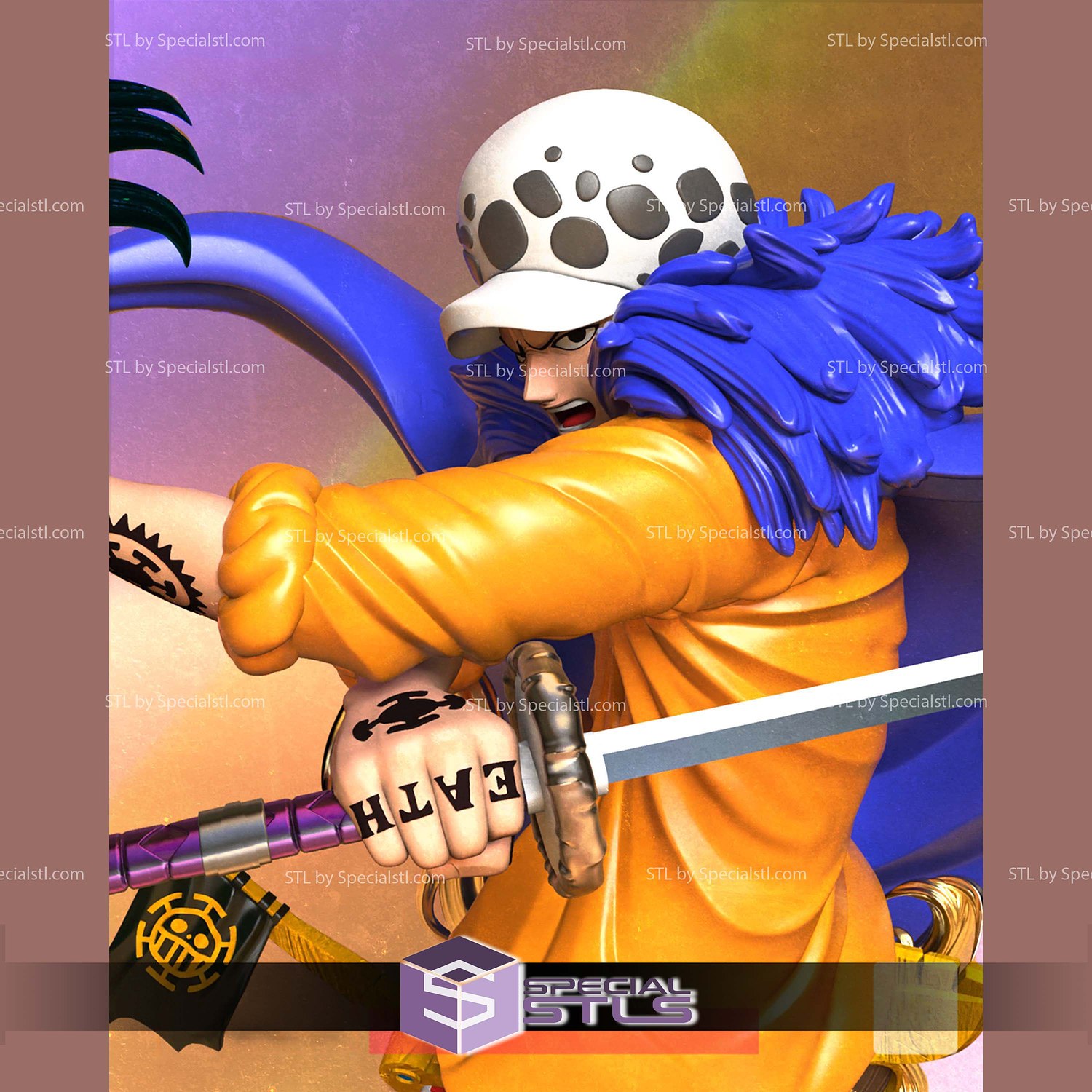 Trafalgar Law Bust on Boat STL Files 3D Model — view 3