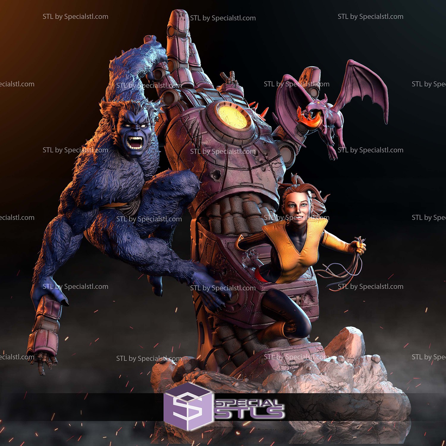 Beast Shadowcat and Lockheed Diorama 3D Printer Files STL Model — view 3