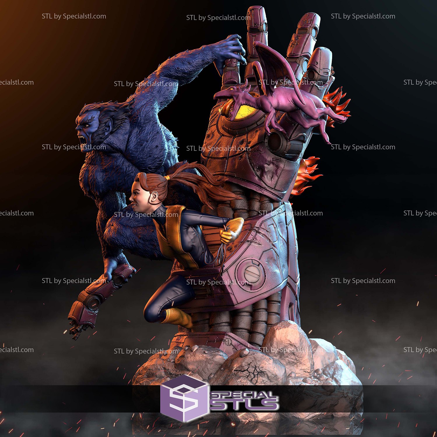 Beast Shadowcat and Lockheed Diorama 3D Printer Files STL Model — view 5