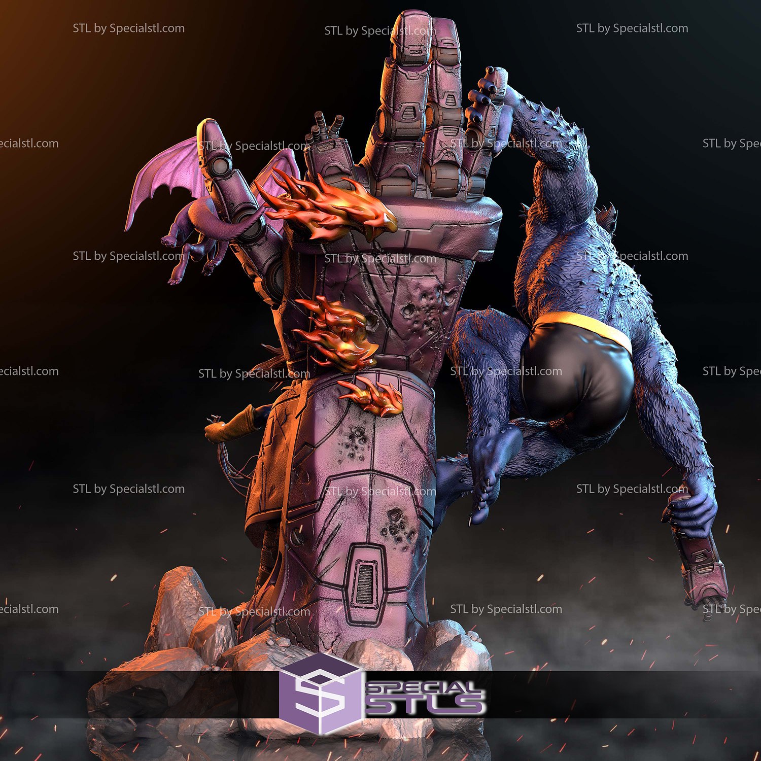 Beast Shadowcat and Lockheed Diorama 3D Printer Files STL Model — view 7