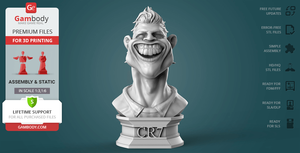 Ronaldo Caricature Bust 3D Printer Files | Static STL Model