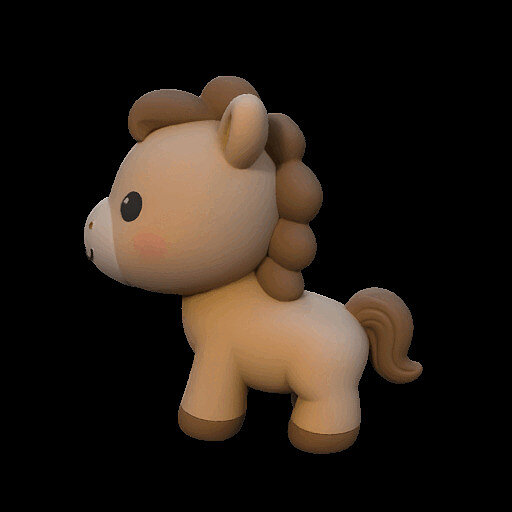 Cute Cartoon Horse Figurine KAWAII 3D PNG Model — view 2