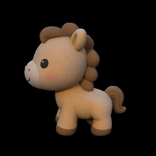 Cute Cartoon Horse Figurine KAWAII 3D PNG Model — view 3