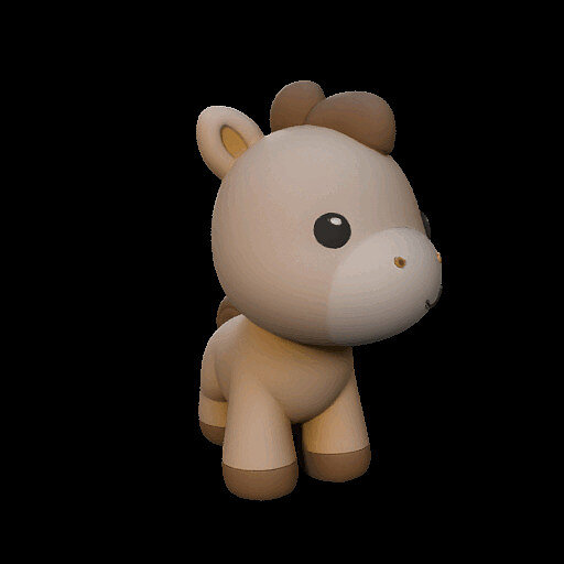 Cute Cartoon Horse Figurine KAWAII 3D PNG Model — view 4