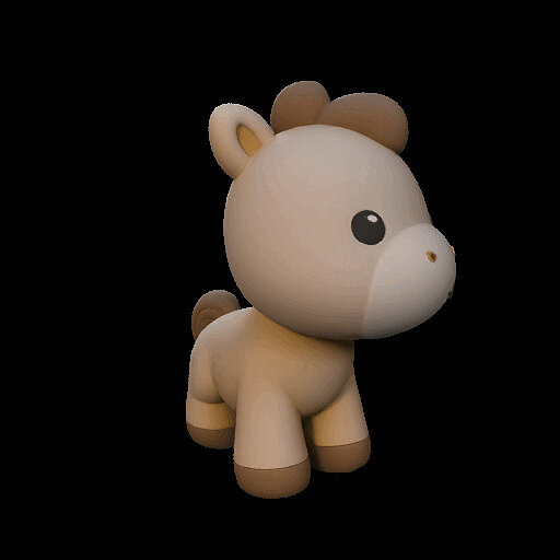 Cute Cartoon Horse Figurine KAWAII 3D PNG Model — view 5