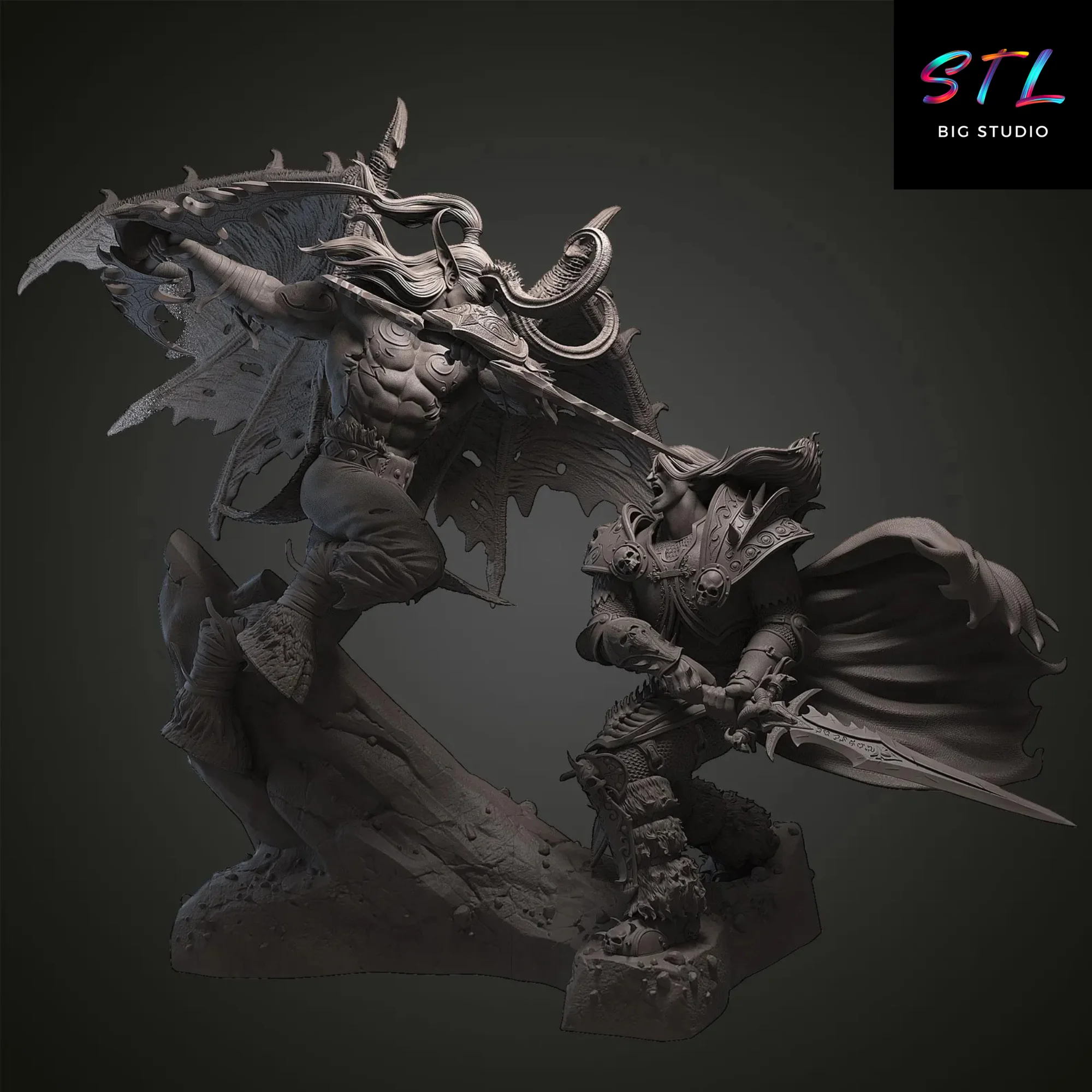 Illidan vs Arthas STL | World of Warcraft | 3D Printing Diorama Model