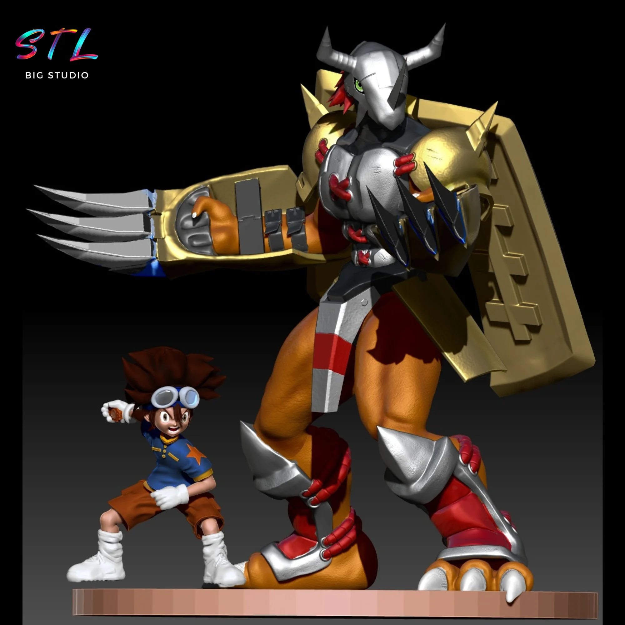 Tai & WarGreymon STL | Digimon Adventure | 3D Diorama for Printing Model
