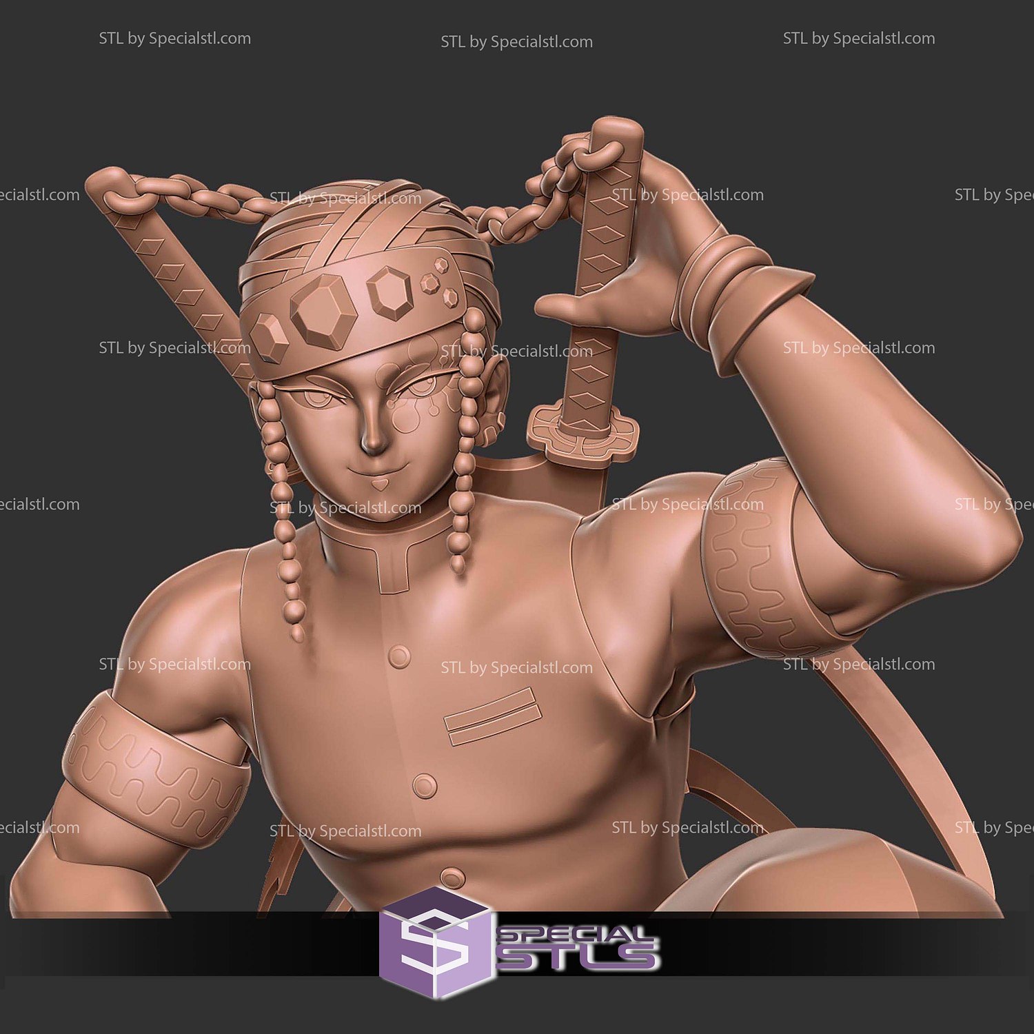Tengen Uzui Demon Slayer Basic Sitting STL Files 3D Model — view 2