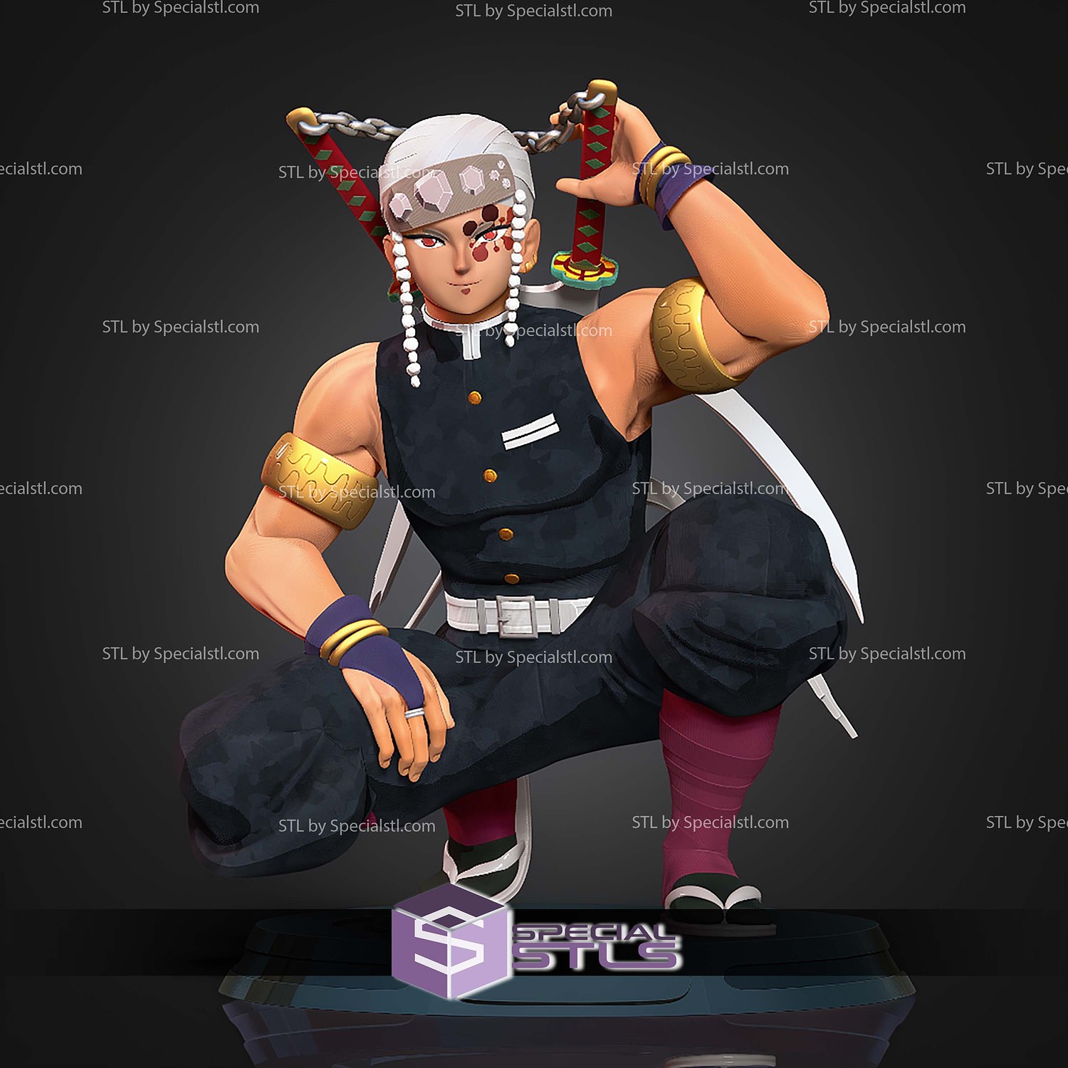 Tengen Uzui Demon Slayer Basic Sitting STL Files 3D Model — view 4