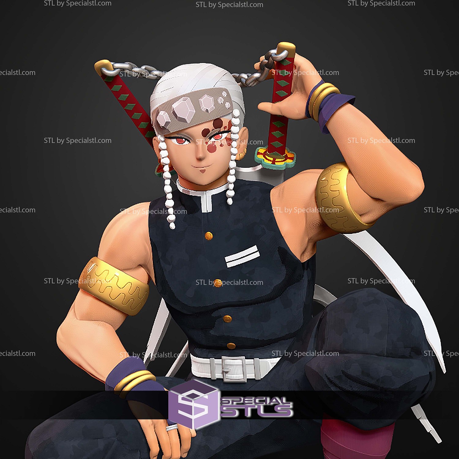 Tengen Uzui Demon Slayer Basic Sitting STL Files 3D Model — view 6