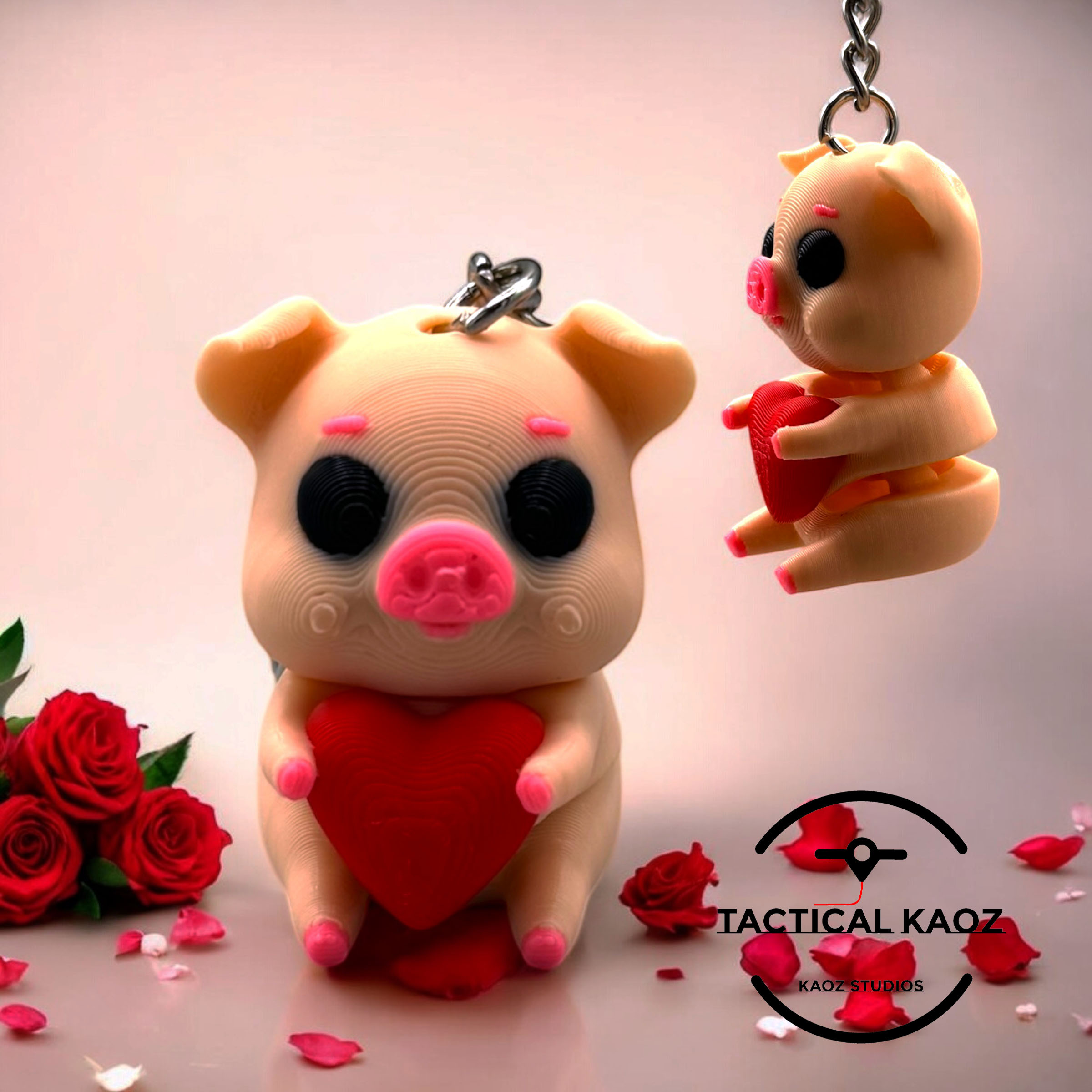 Flexi Pig with Heart – Valentine's Keychain & Figurine Set 3D STL Model