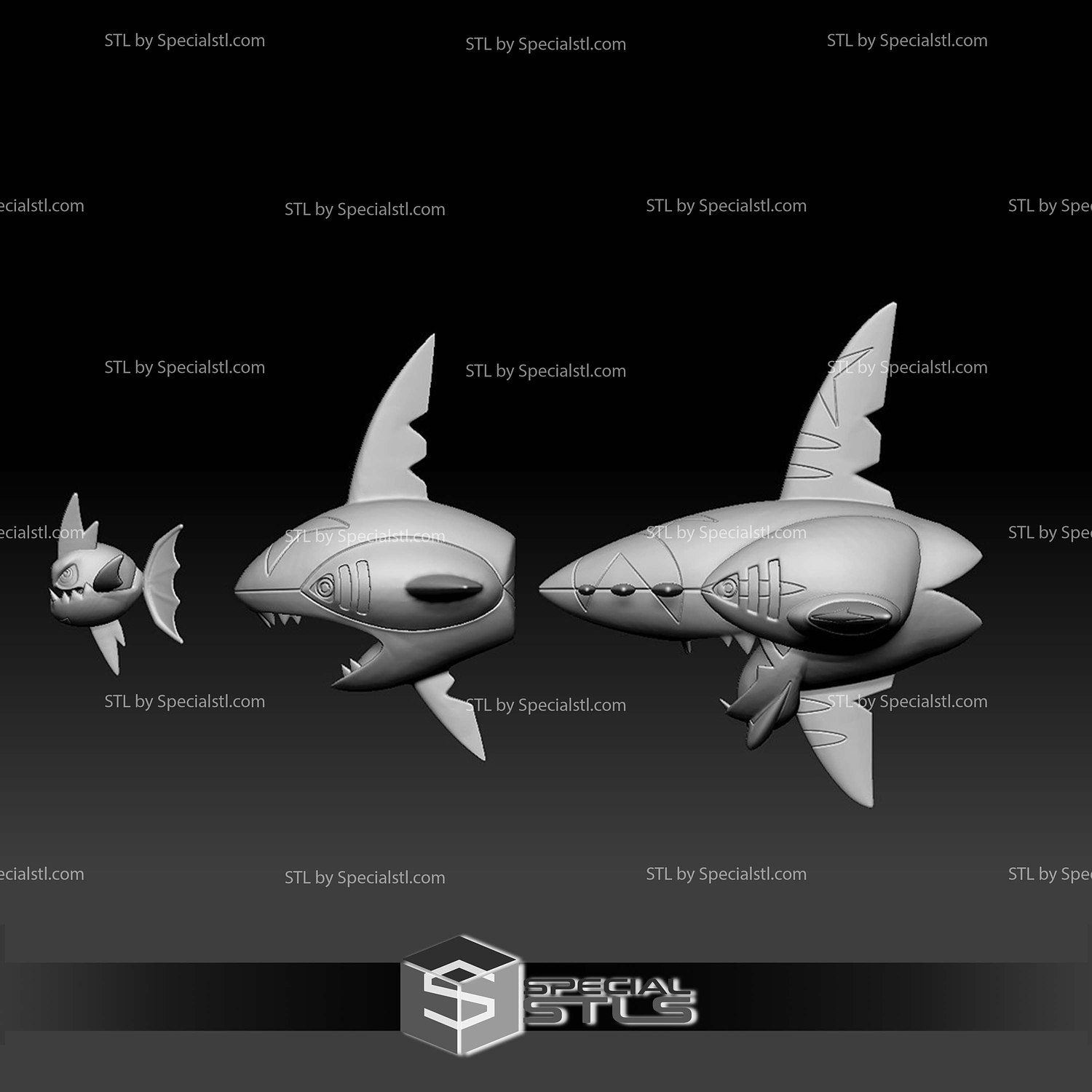 Pokemon STL Collection Carvanha Sharpedo mega Evolution 3D Model — view 2