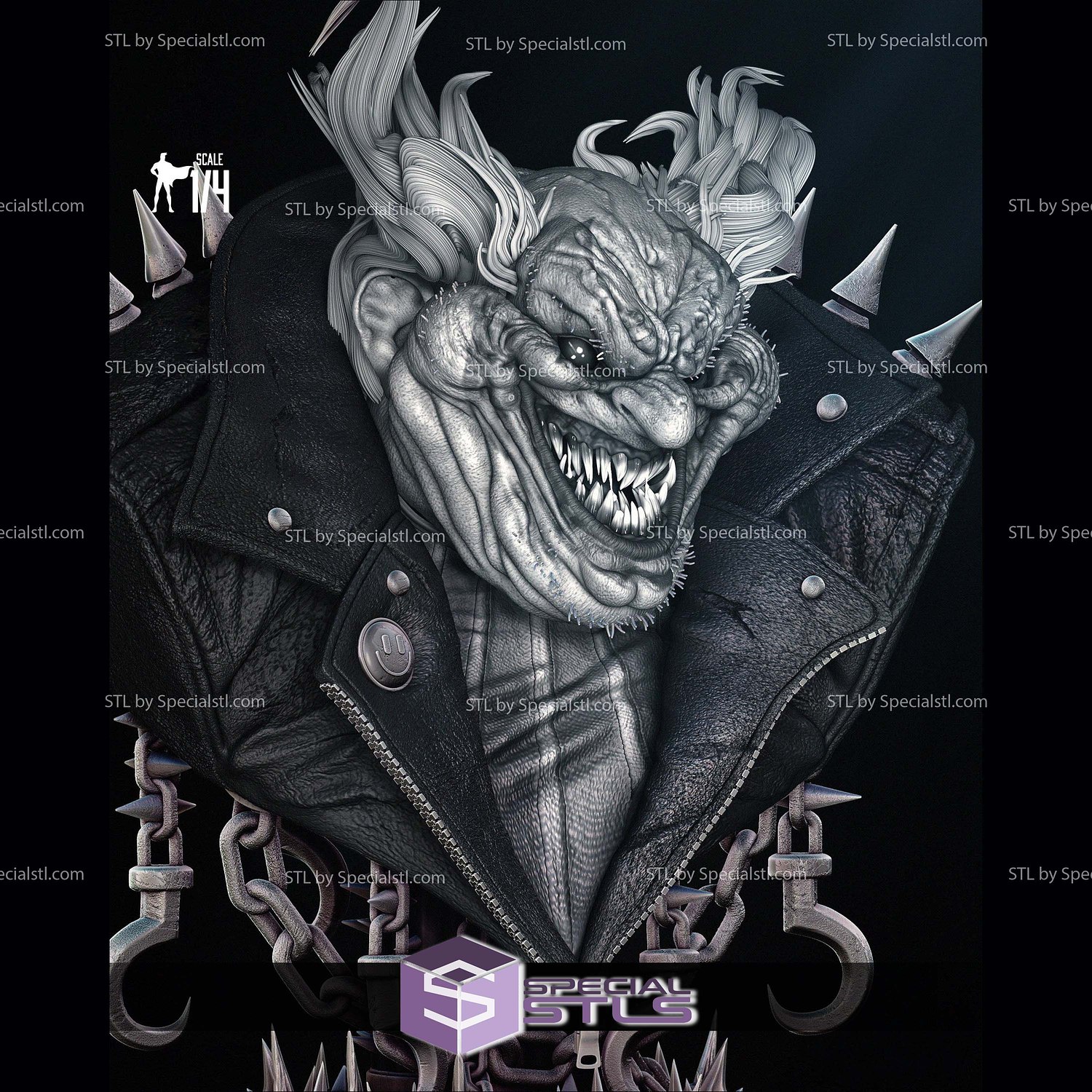 Violator Clown Bust Portrait Digital STL Files 3D Model — view 3