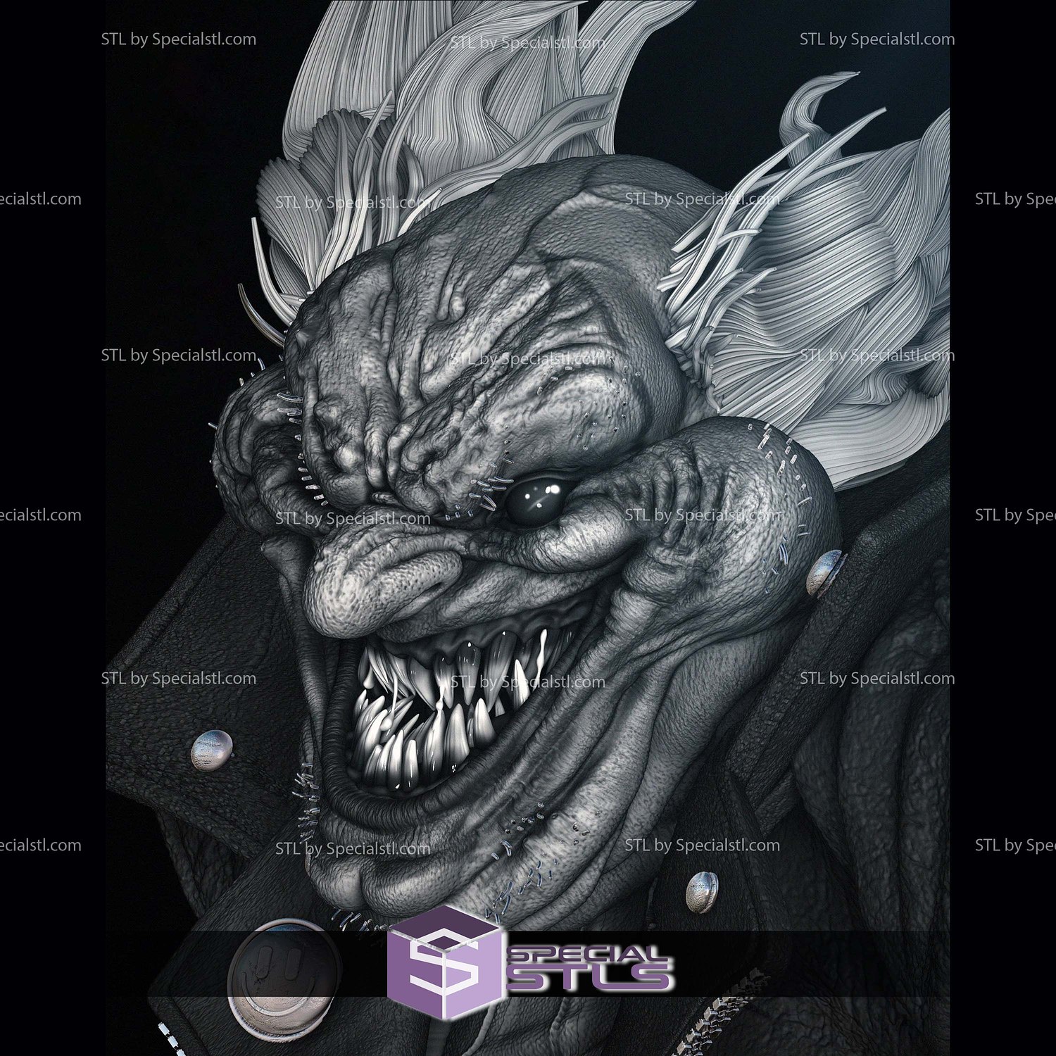 Violator Clown Bust Portrait Digital STL Files 3D Model — view 4