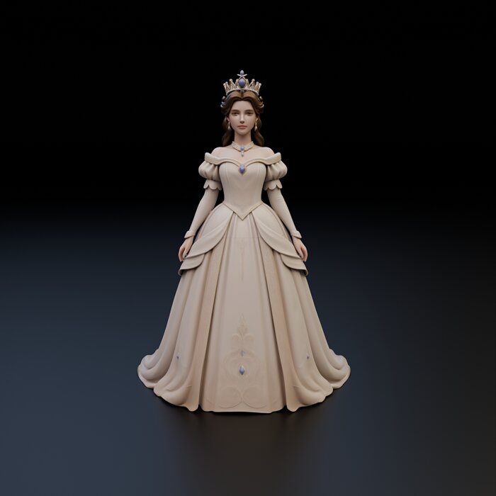 Fantasy Princess Statue - Royal Queen Gown 3D BLEND Model — view 2