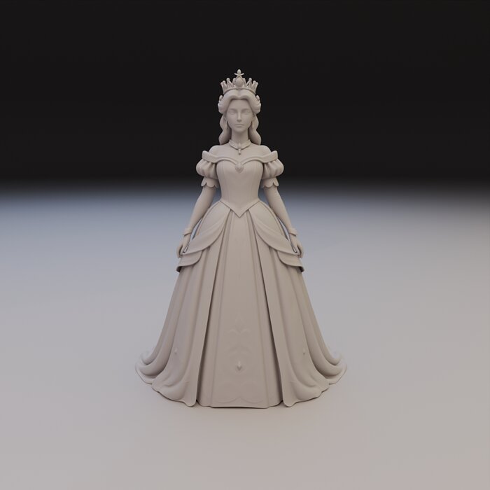 Fantasy Princess Statue - Royal Queen Gown 3D BLEND Model — view 3