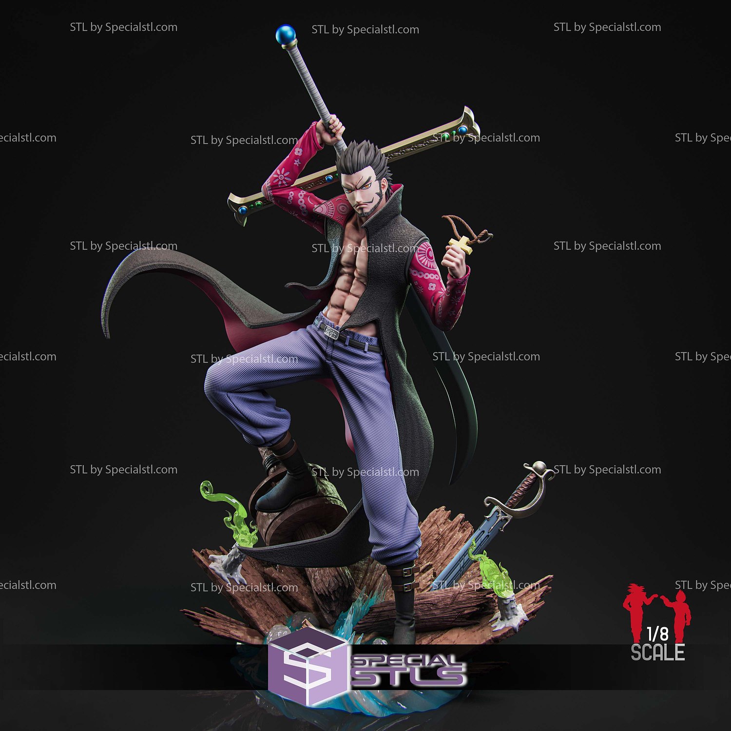Dracule Mihawk Broken Base STL Files 3D Model — view 3
