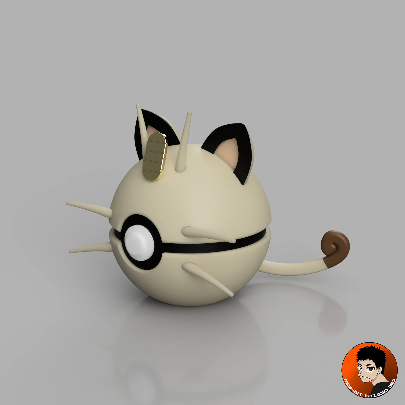 Pokemon 0052 - Meowth Pokeball 3D STL Model
