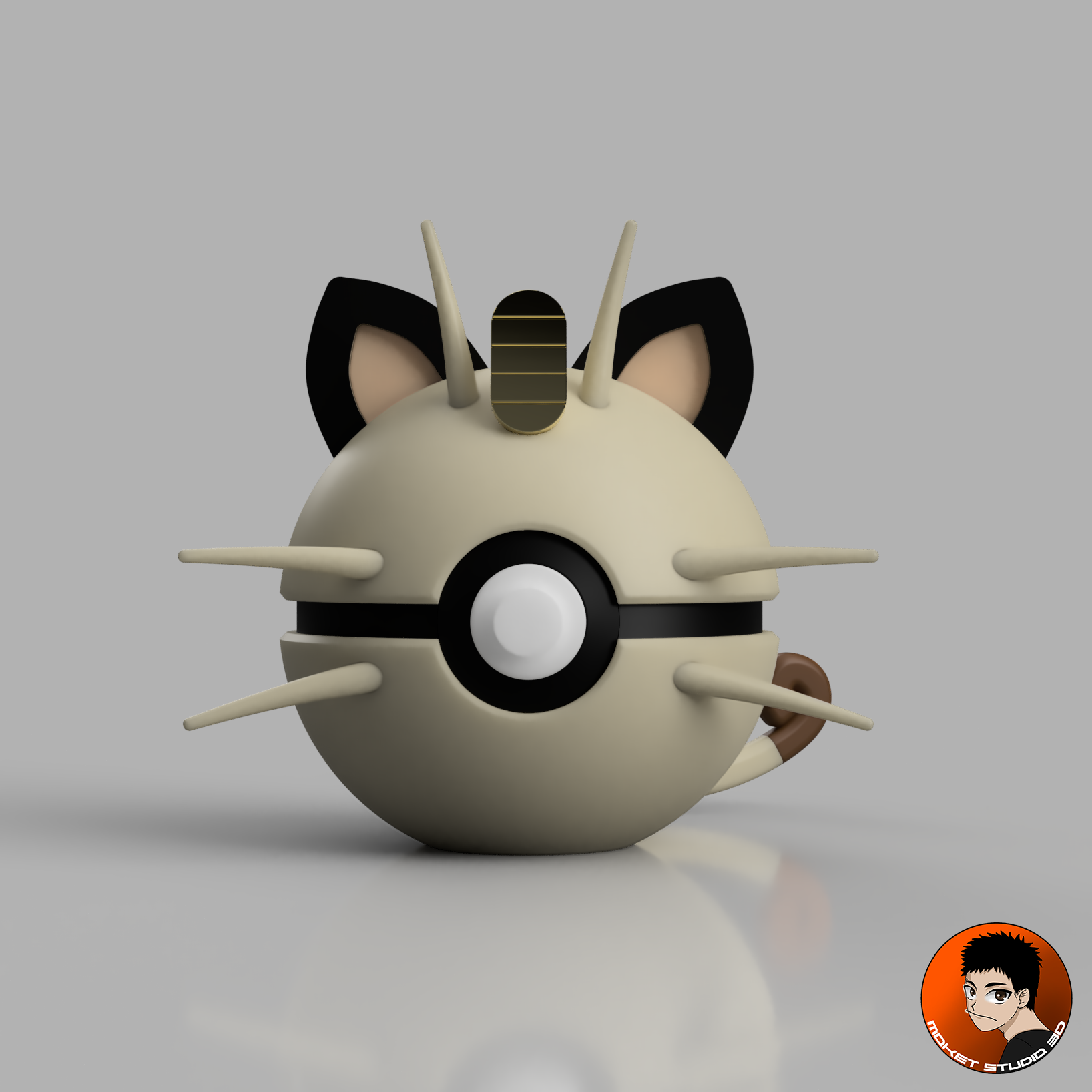 Pokemon 0052 - Meowth Pokeball 3D STL Model — view 2