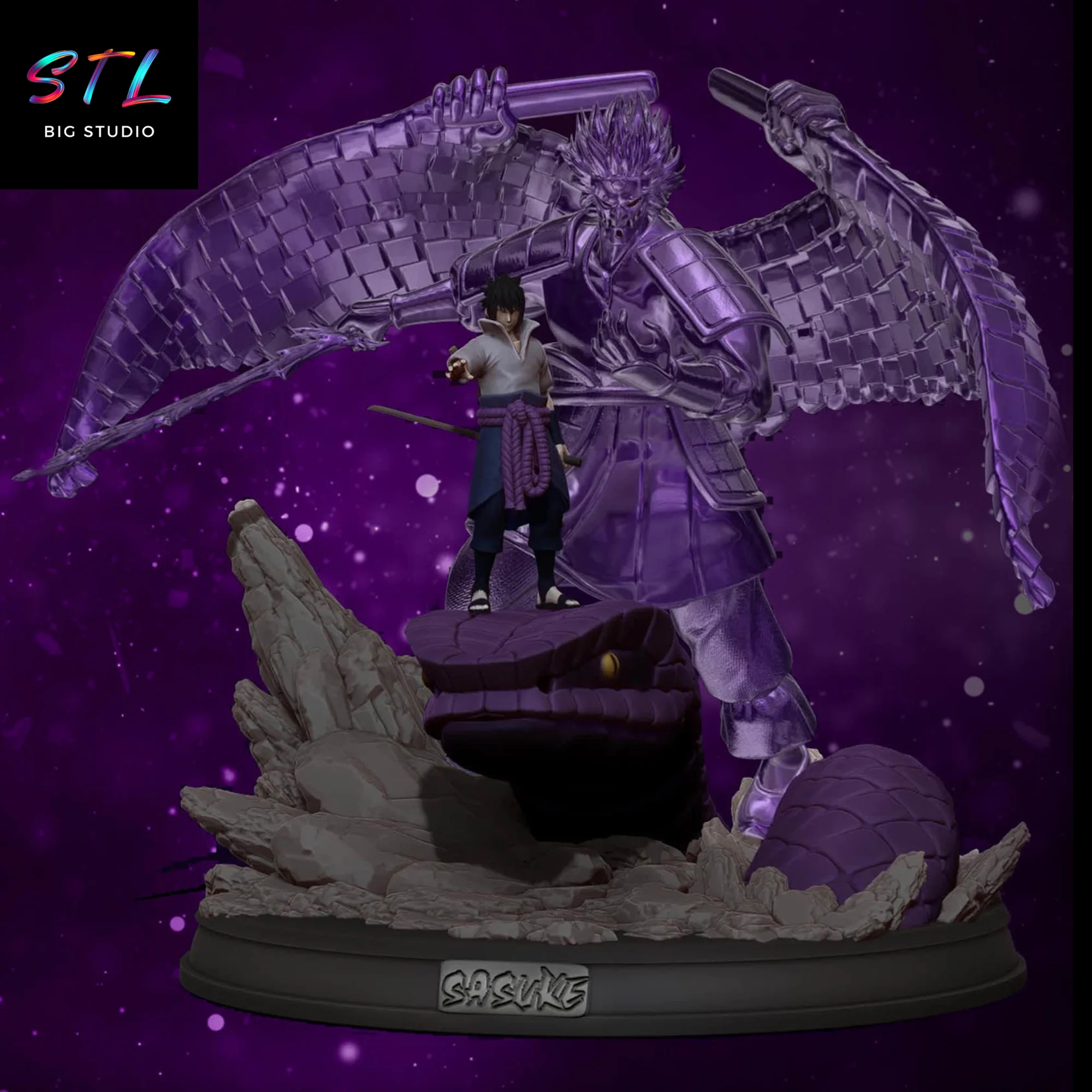 Sasuke & Susanoo STL | Naruto Shippuden 3D Diorama for Printing Model