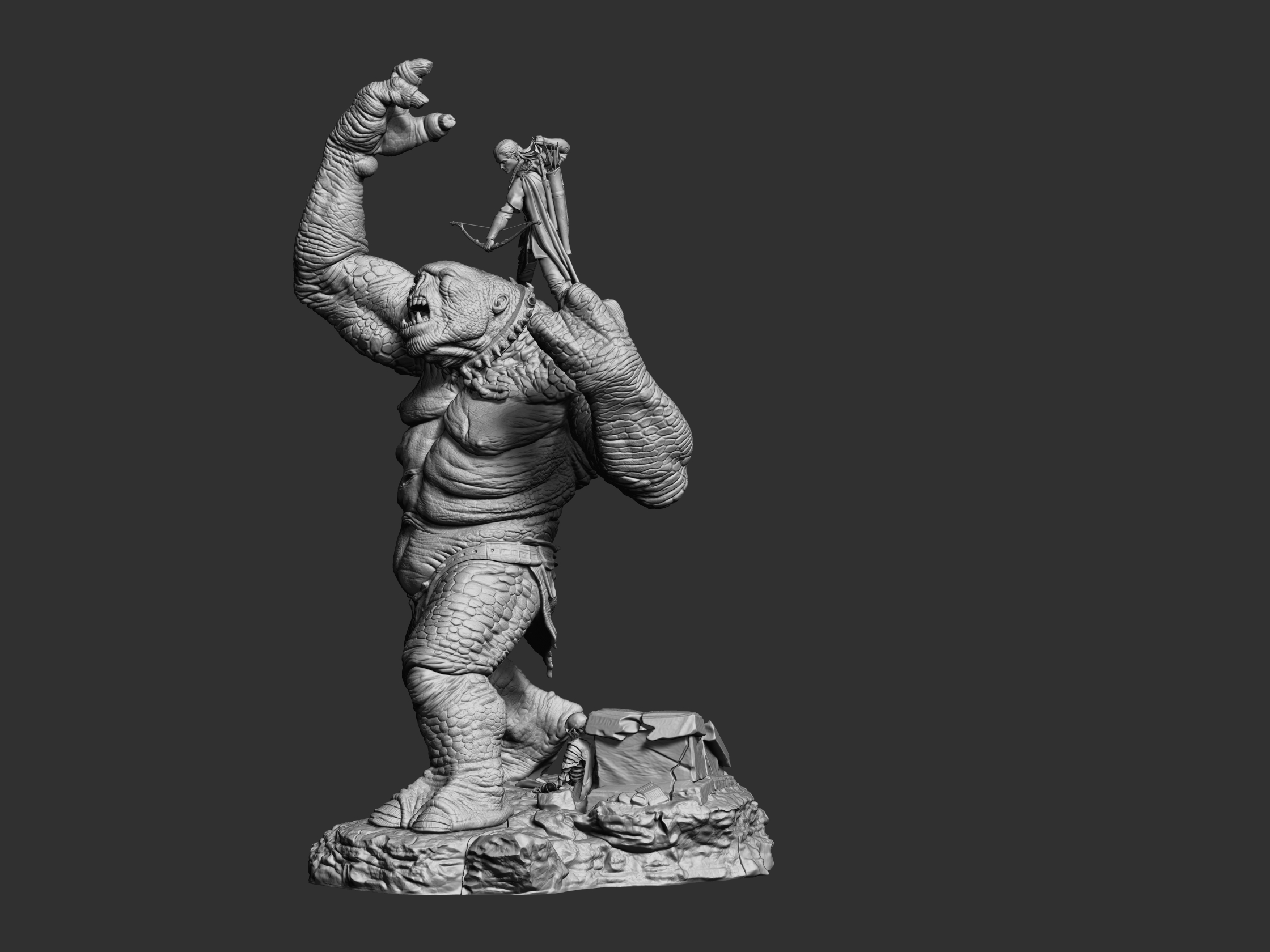 Cave Troll and Legolas _ Lord of the rings 3D STL Model