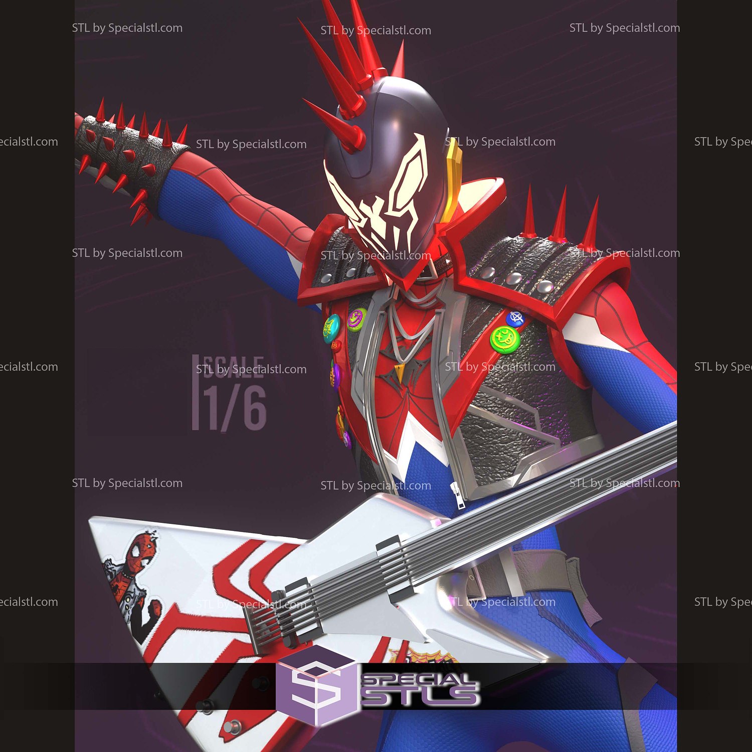 SpiderPunk 2099 Guitar 1-6 3D Printer Files STL Model — view 2