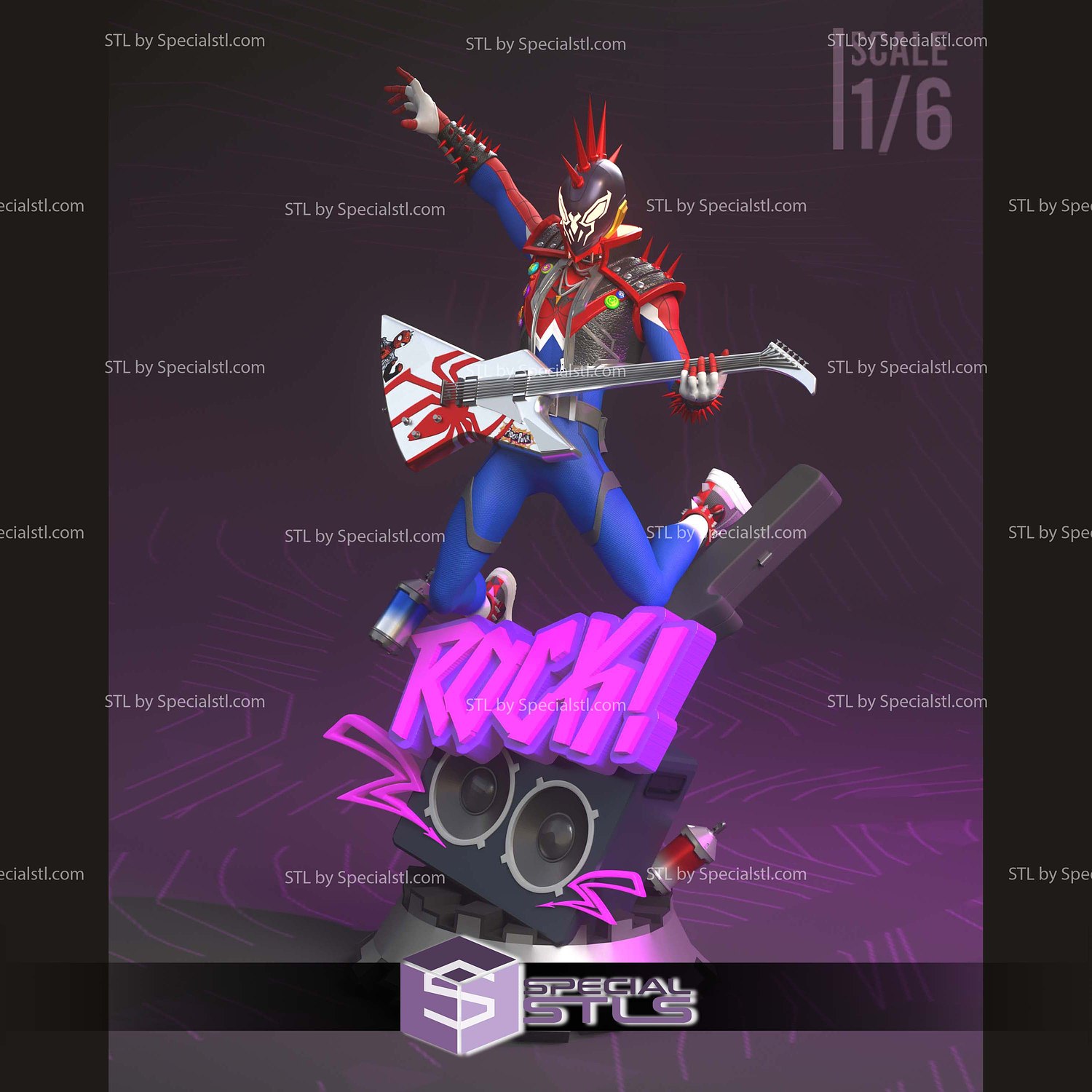 SpiderPunk 2099 Guitar 1-6 3D Printer Files STL Model — view 3