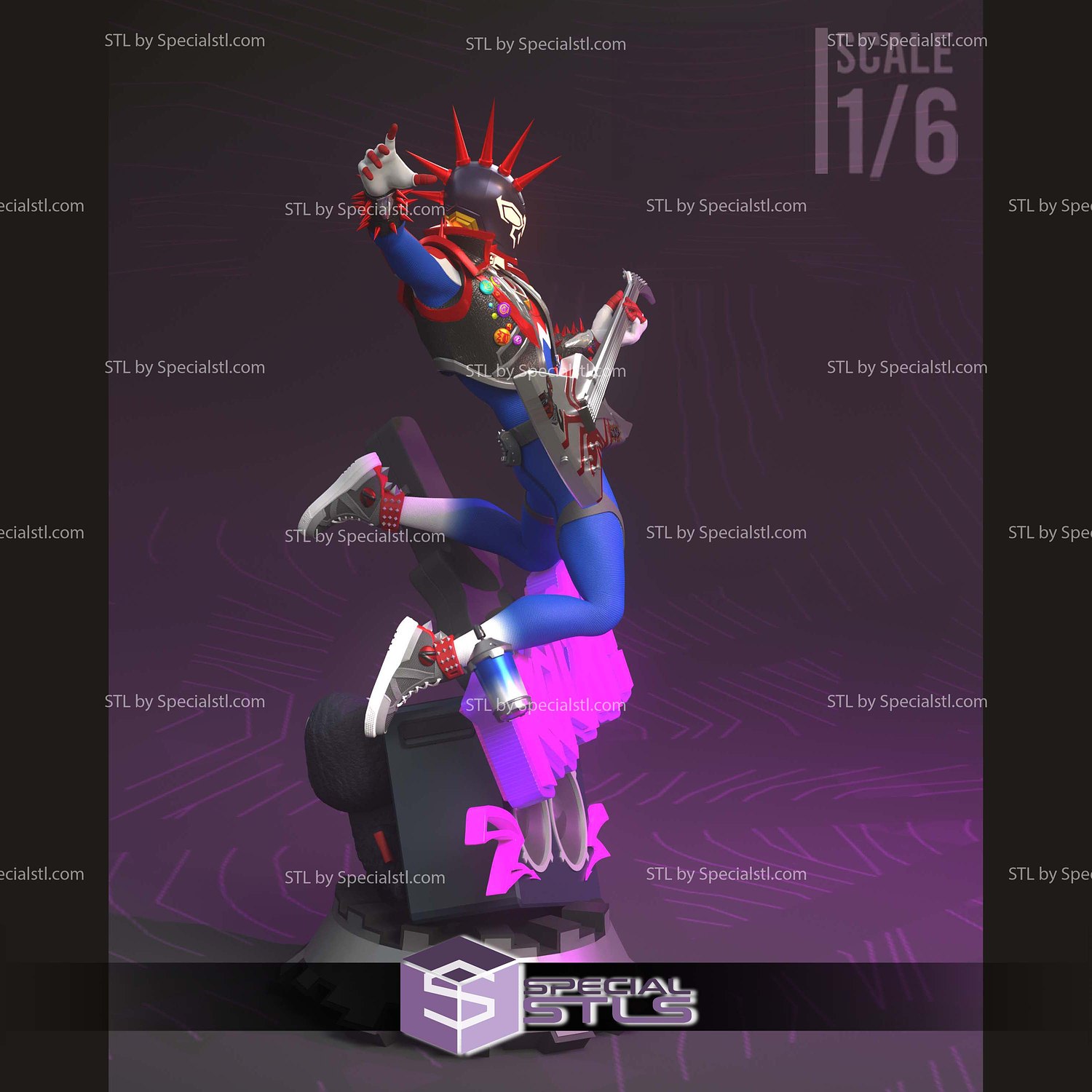 SpiderPunk 2099 Guitar 1-6 3D Printer Files STL Model — view 4