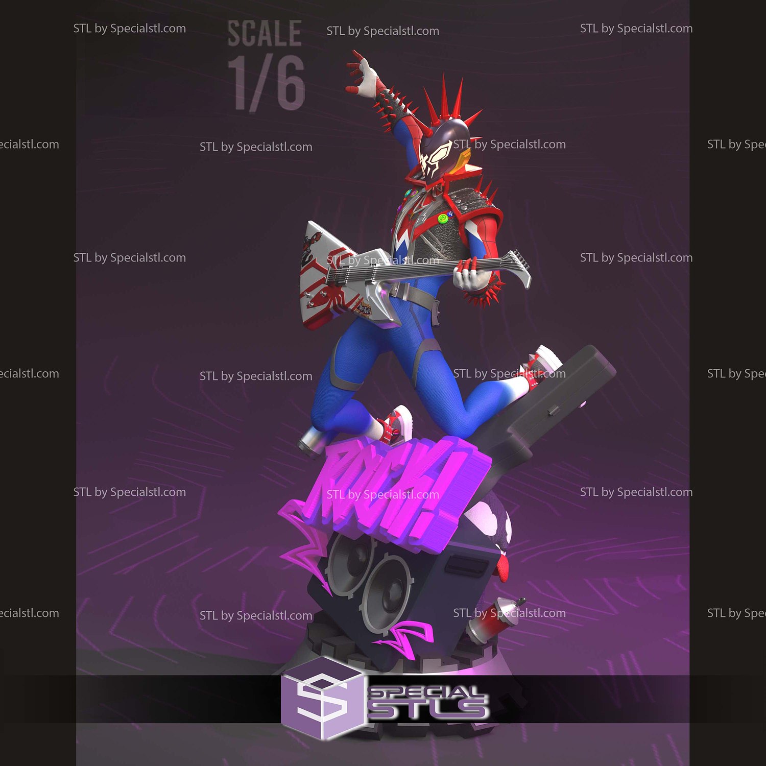 SpiderPunk 2099 Guitar 1-6 3D Printer Files STL Model — view 5