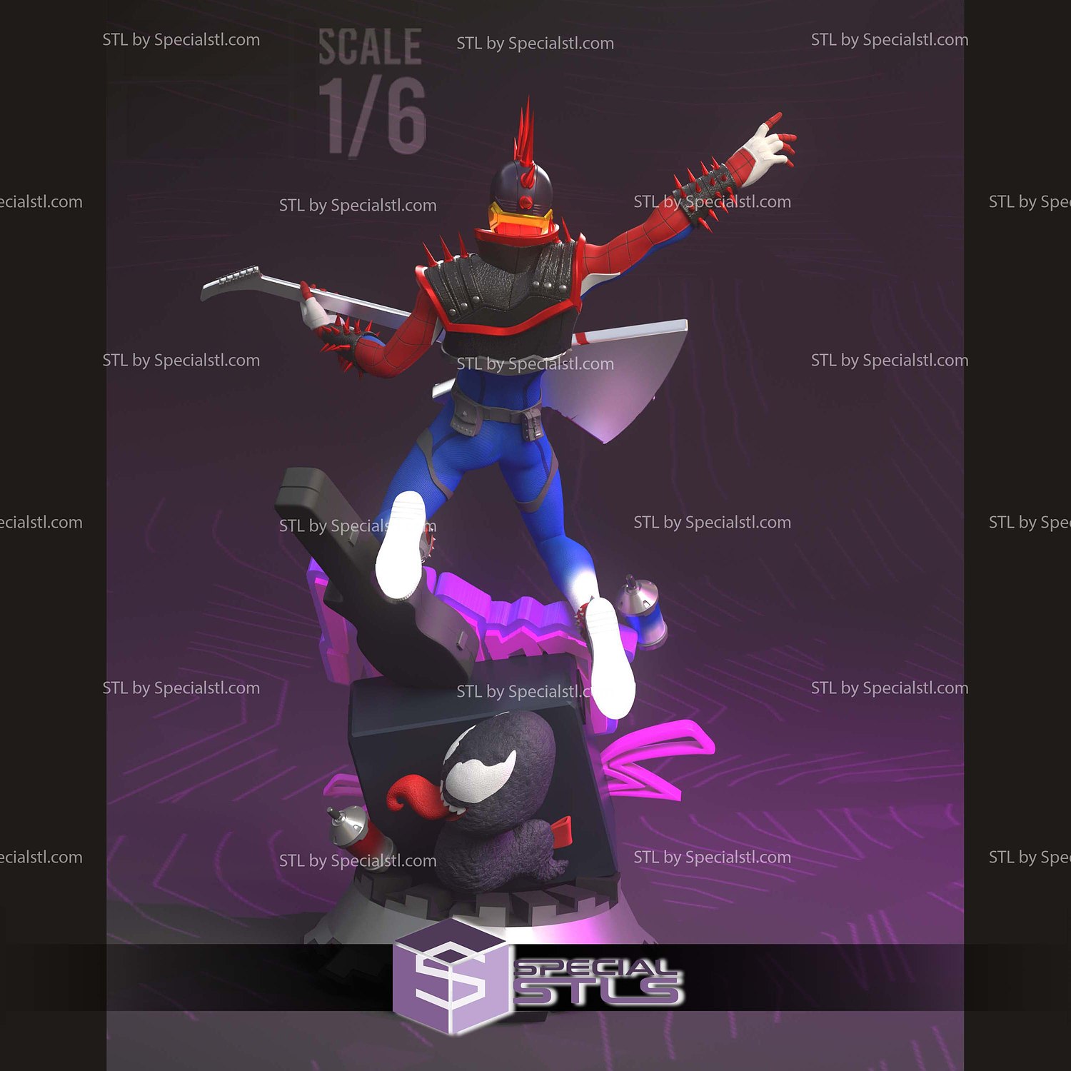 SpiderPunk 2099 Guitar 1-6 3D Printer Files STL Model — view 6