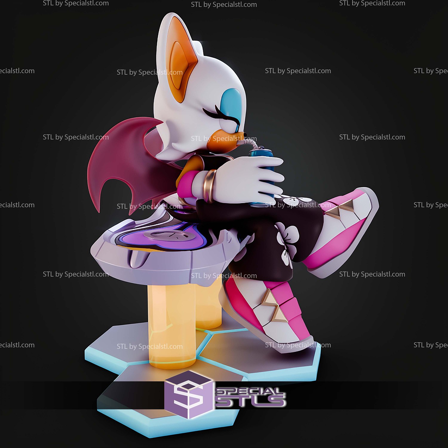Rouge Sonic Riders STL Files 3D Model — view 4