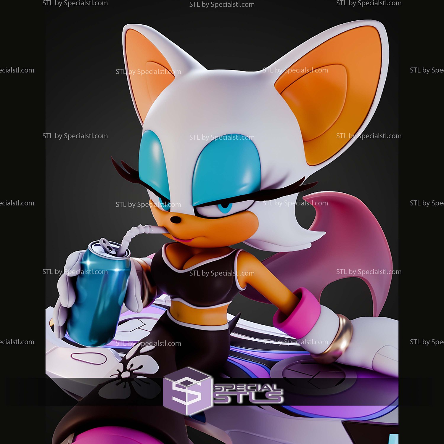 Rouge Sonic Riders STL Files 3D Model — view 5