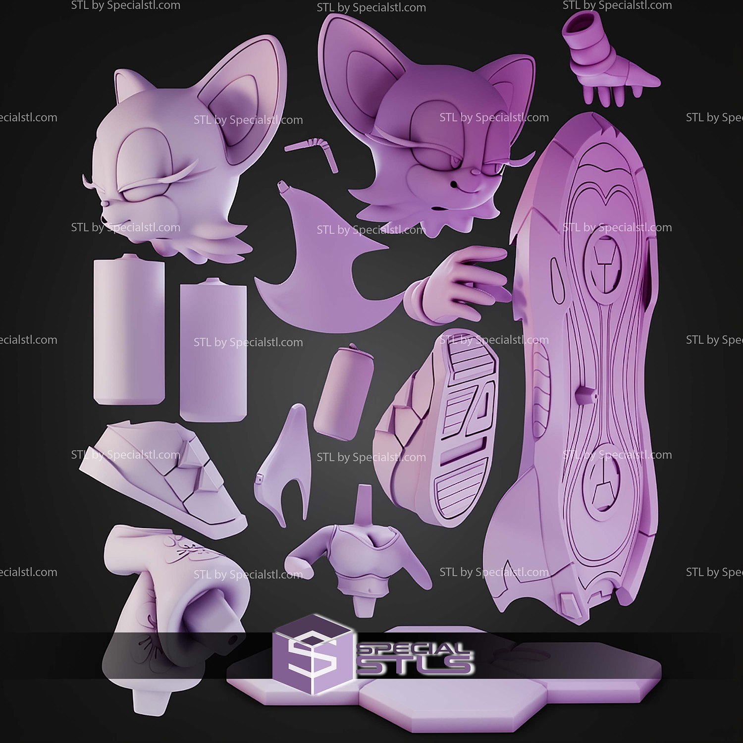 Rouge Sonic Riders STL Files 3D Model — view 6