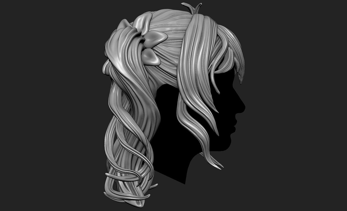 Fantasy Female 3D Hair Model OBJ STL 3D print model Model — view 2