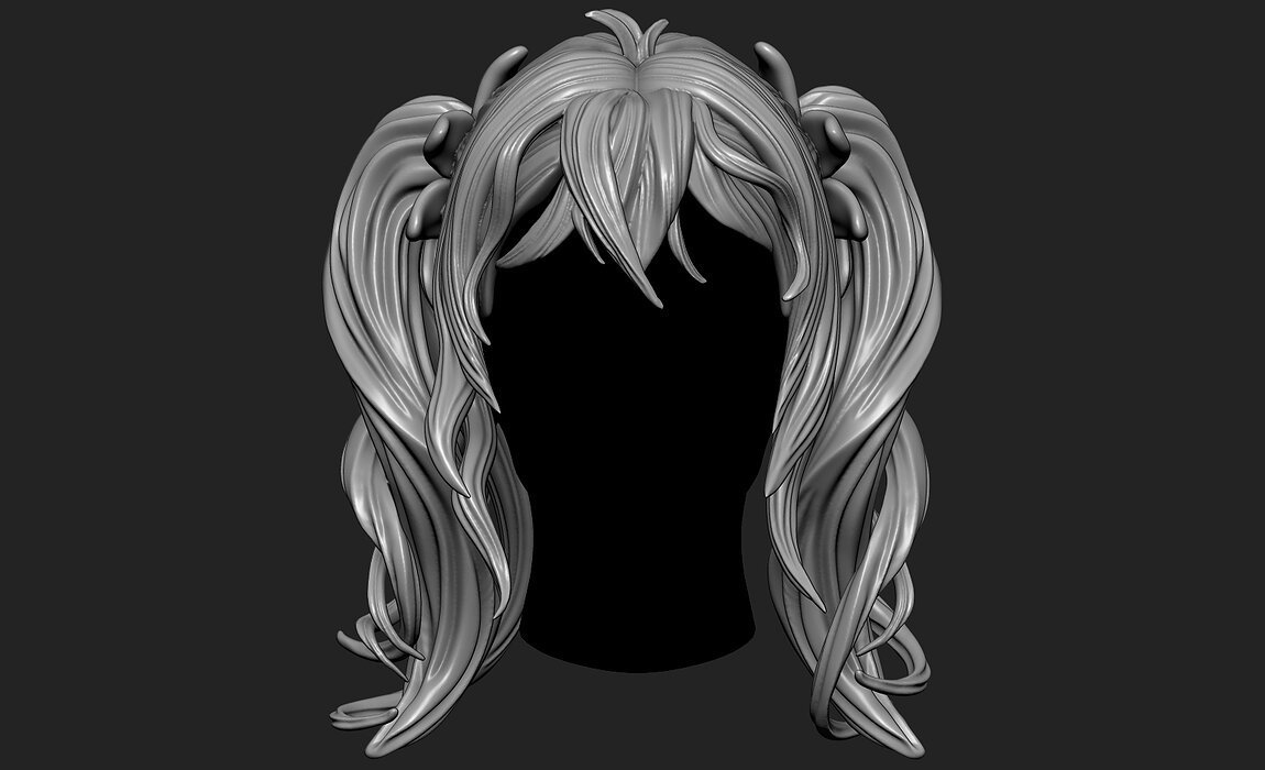 Fantasy Female 3D Hair Model OBJ STL 3D print model Model — view 3