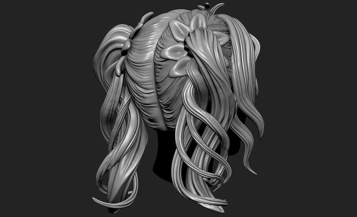 Fantasy Female 3D Hair Model OBJ STL 3D print model Model — view 4