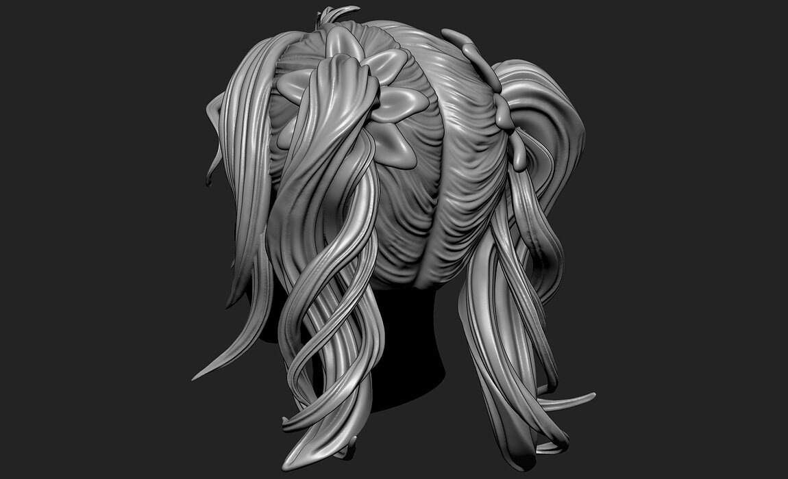 Fantasy Female 3D Hair Model OBJ STL 3D print model Model — view 6