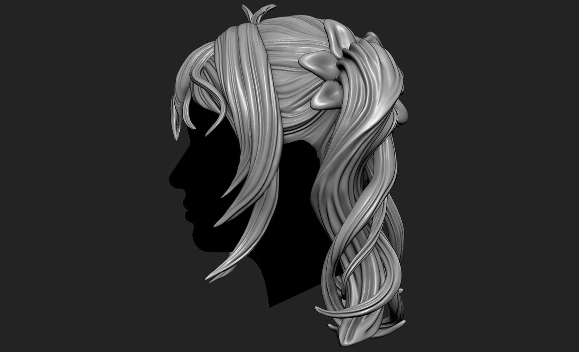 Fantasy Female 3D Hair Model OBJ STL 3D print model Model — view 7