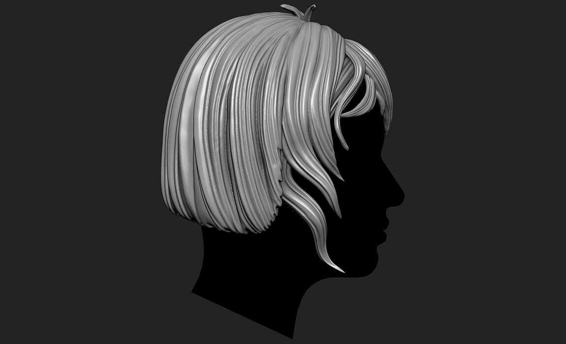 Fantasy Female 3D Hair Model OBJ STL Model — view 3
