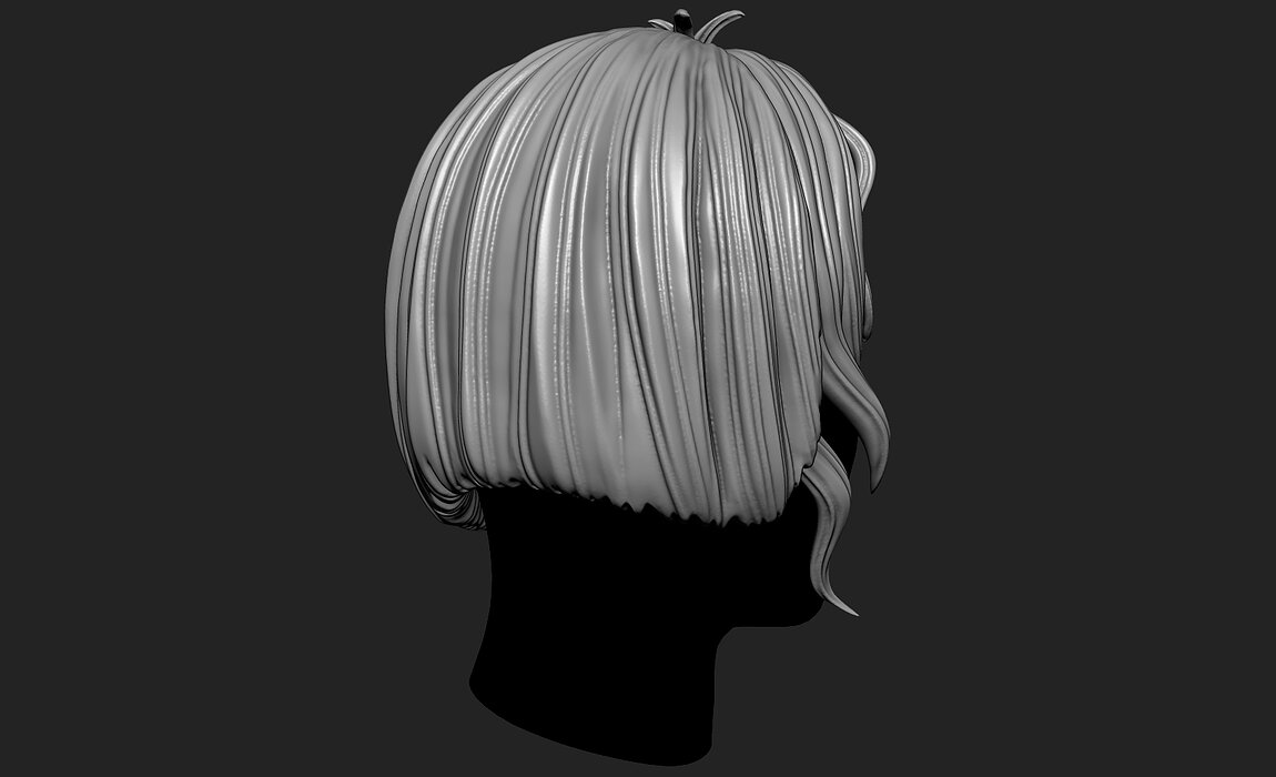 Fantasy Female 3D Hair Model OBJ STL Model — view 4