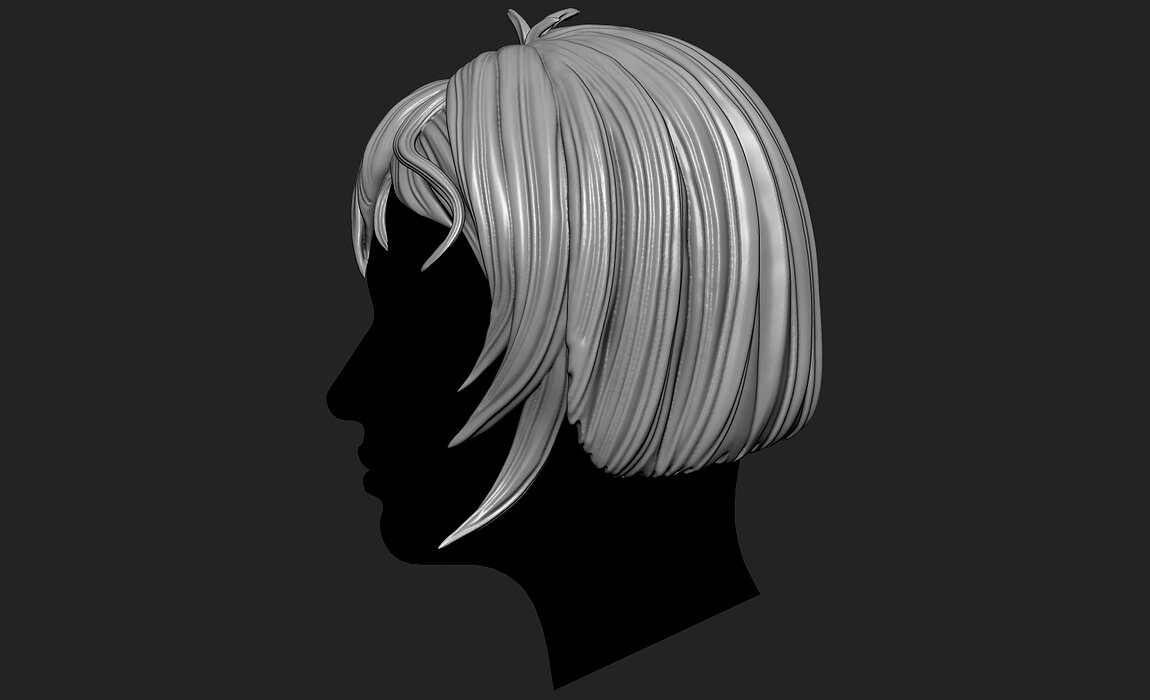 Fantasy Female 3D Hair Model OBJ STL Model — view 7