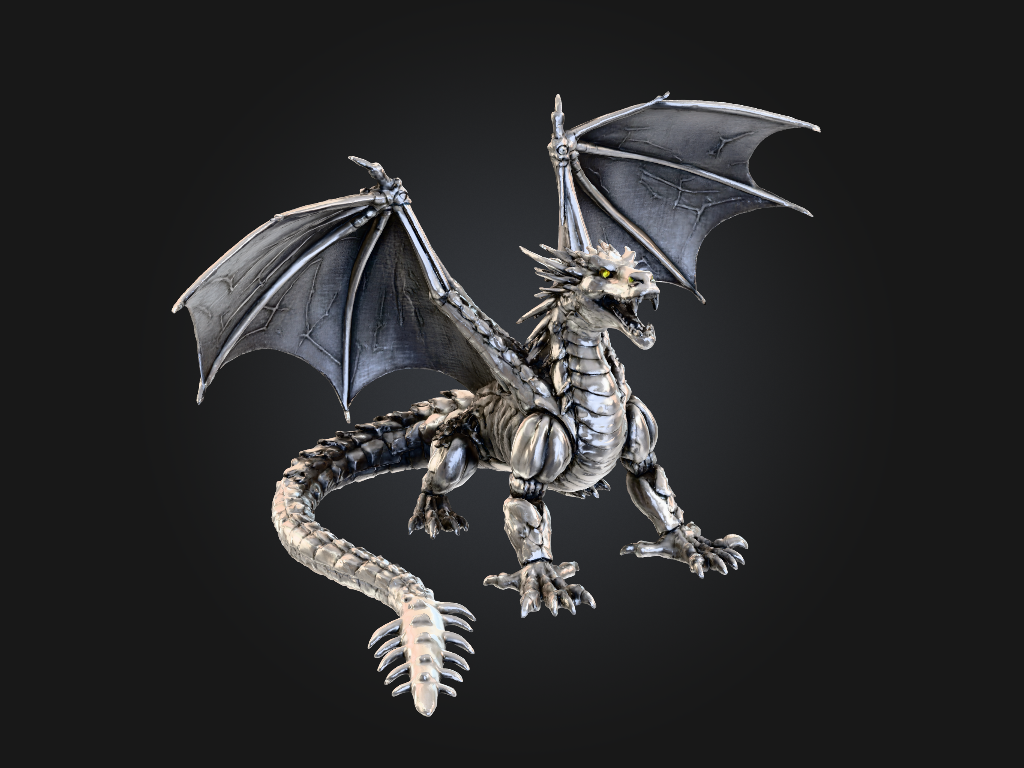 Dark Silver Dragon 3D STL Model — view 3