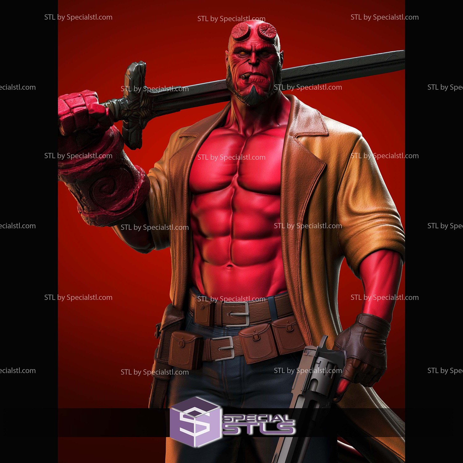 Hellboy Sword and Gun STL Files 3D Model — view 2