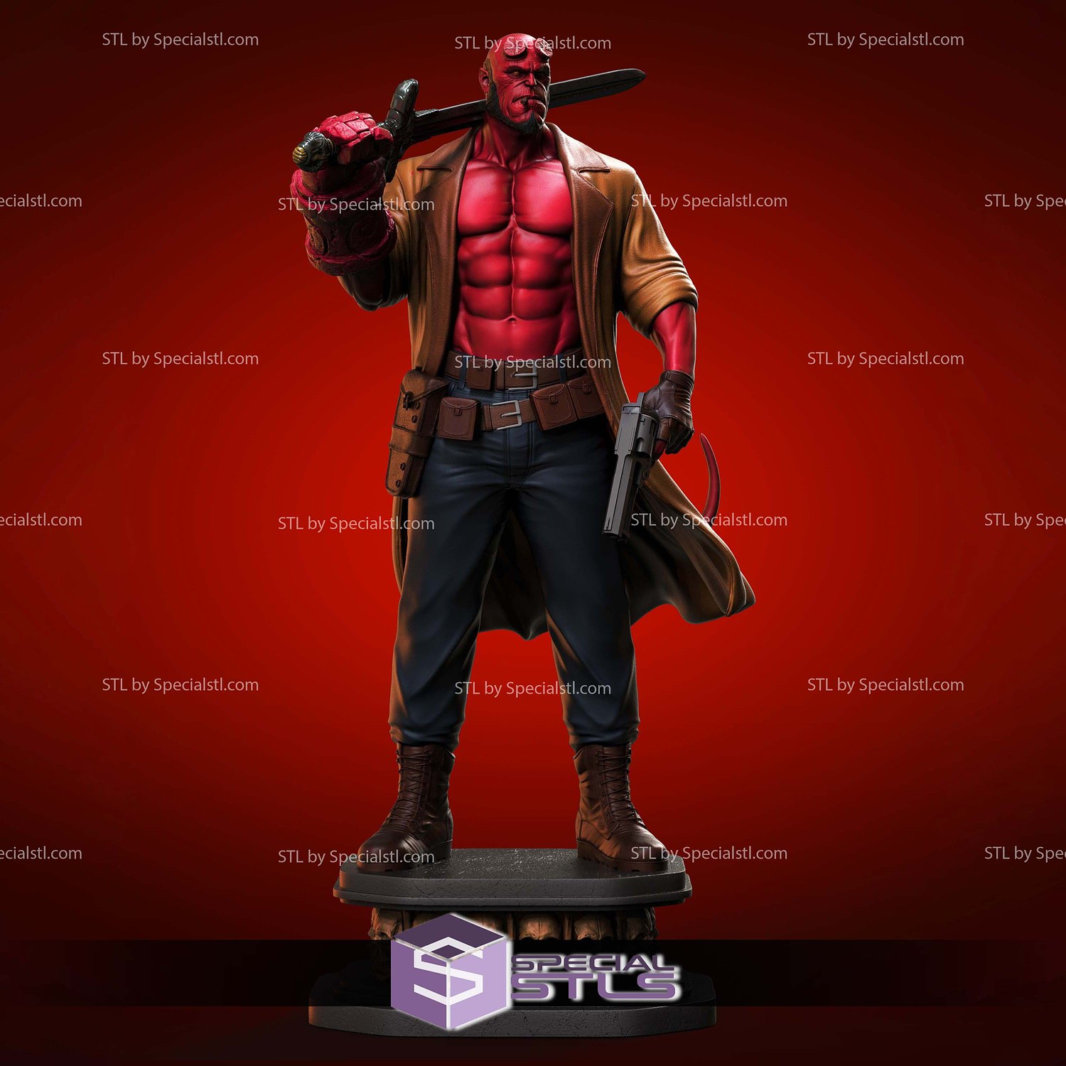 Hellboy Sword and Gun STL Files 3D Model — view 3