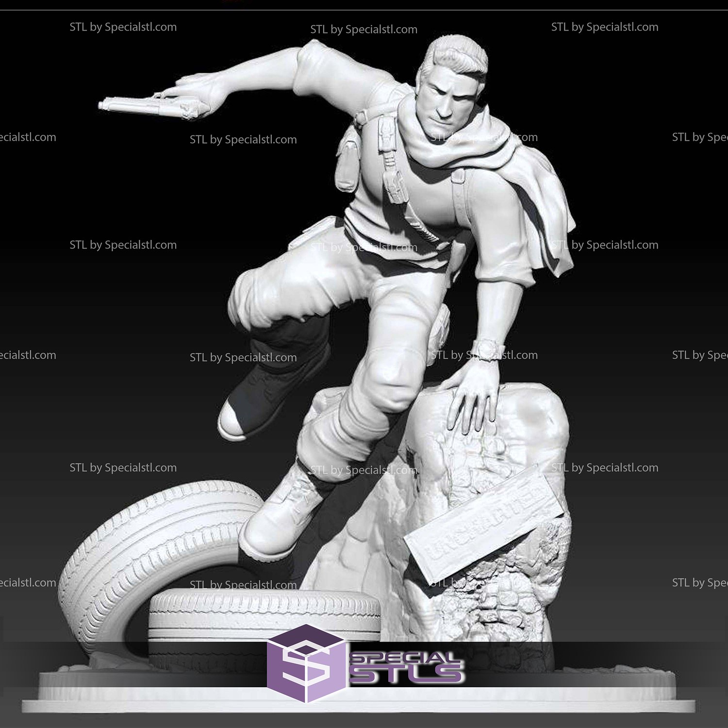 Uncharted 3 Nathan Drake Jump STL Files 3D Model — view 2