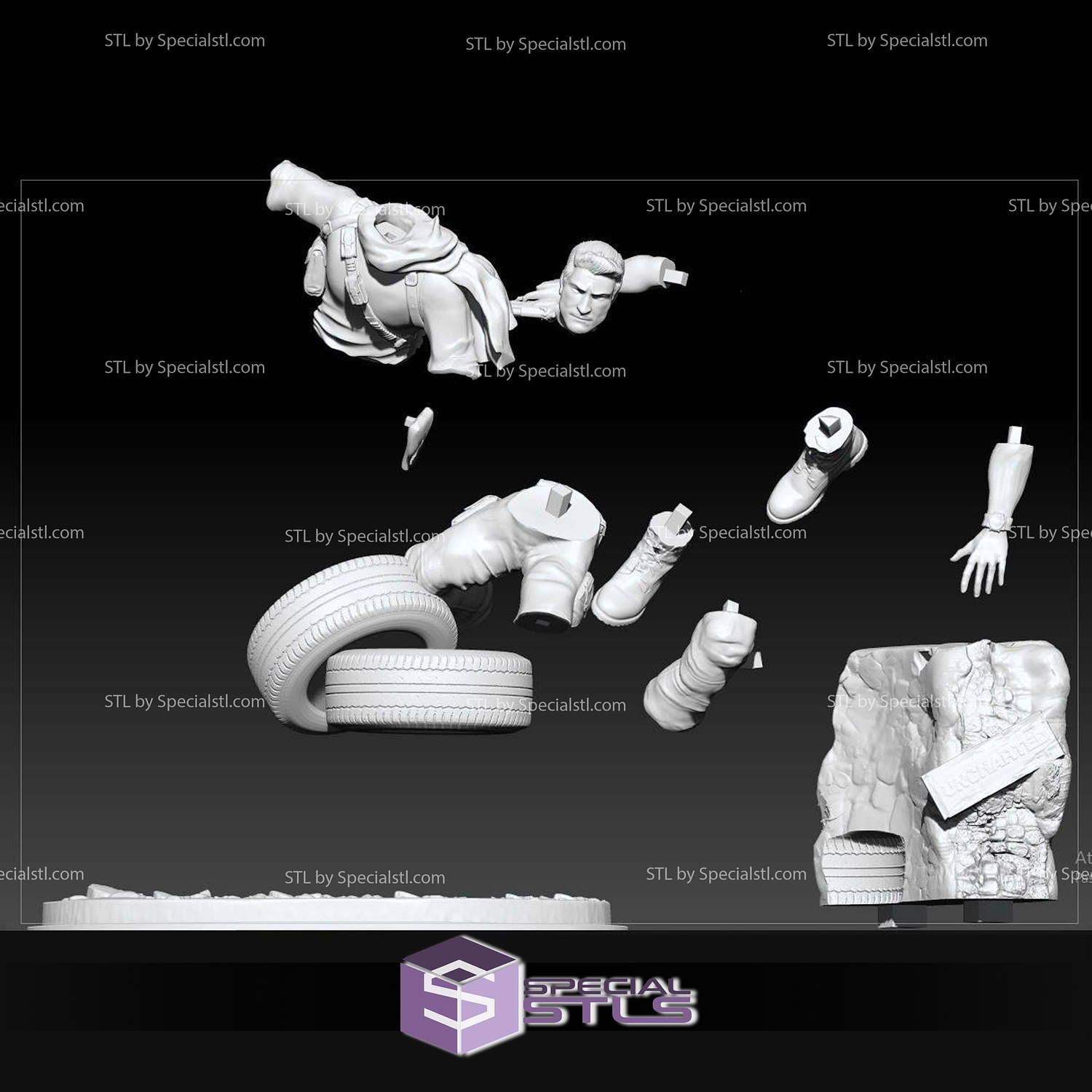 Uncharted 3 Nathan Drake Jump STL Files 3D Model — view 3