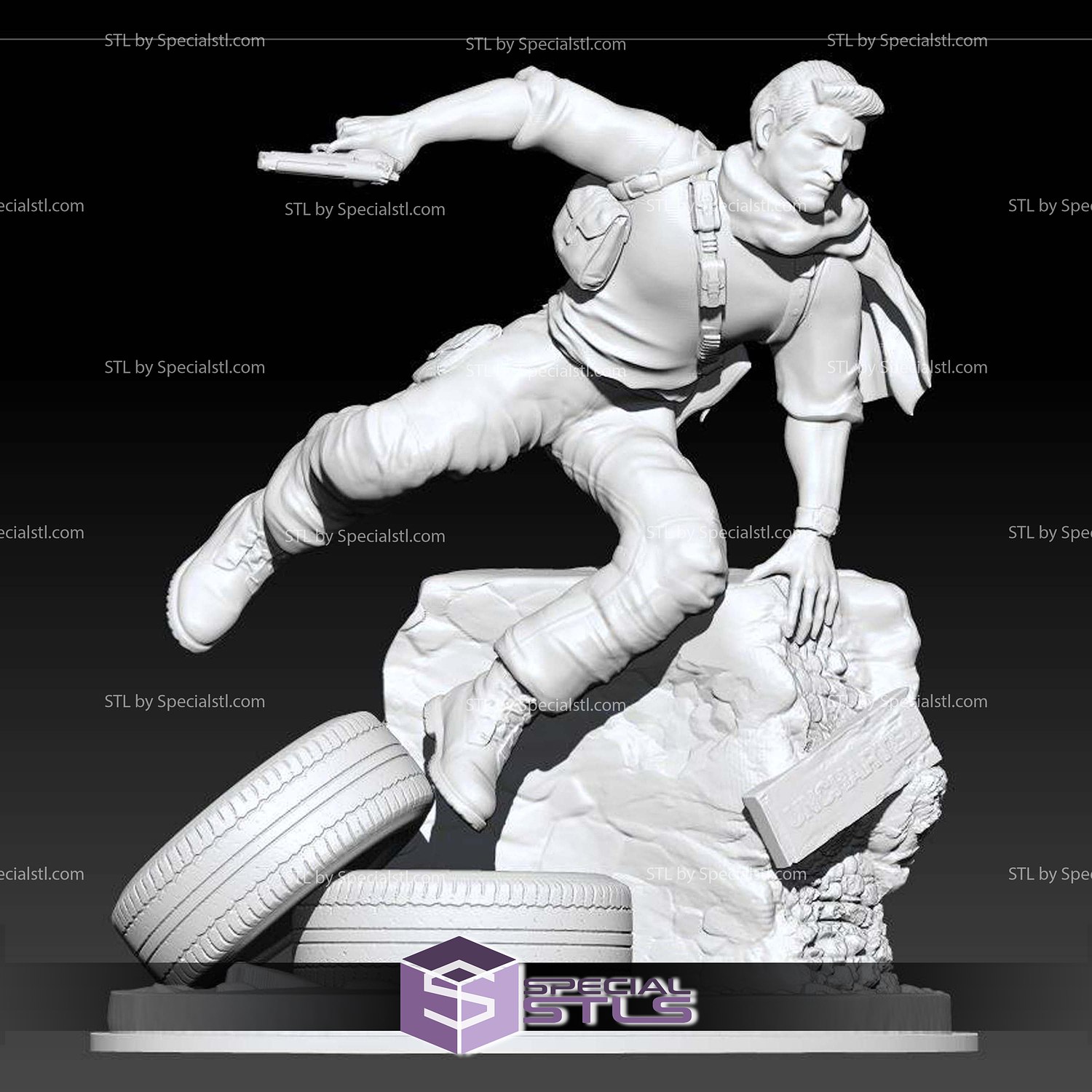 Uncharted 3 Nathan Drake Jump STL Files 3D Model — view 6