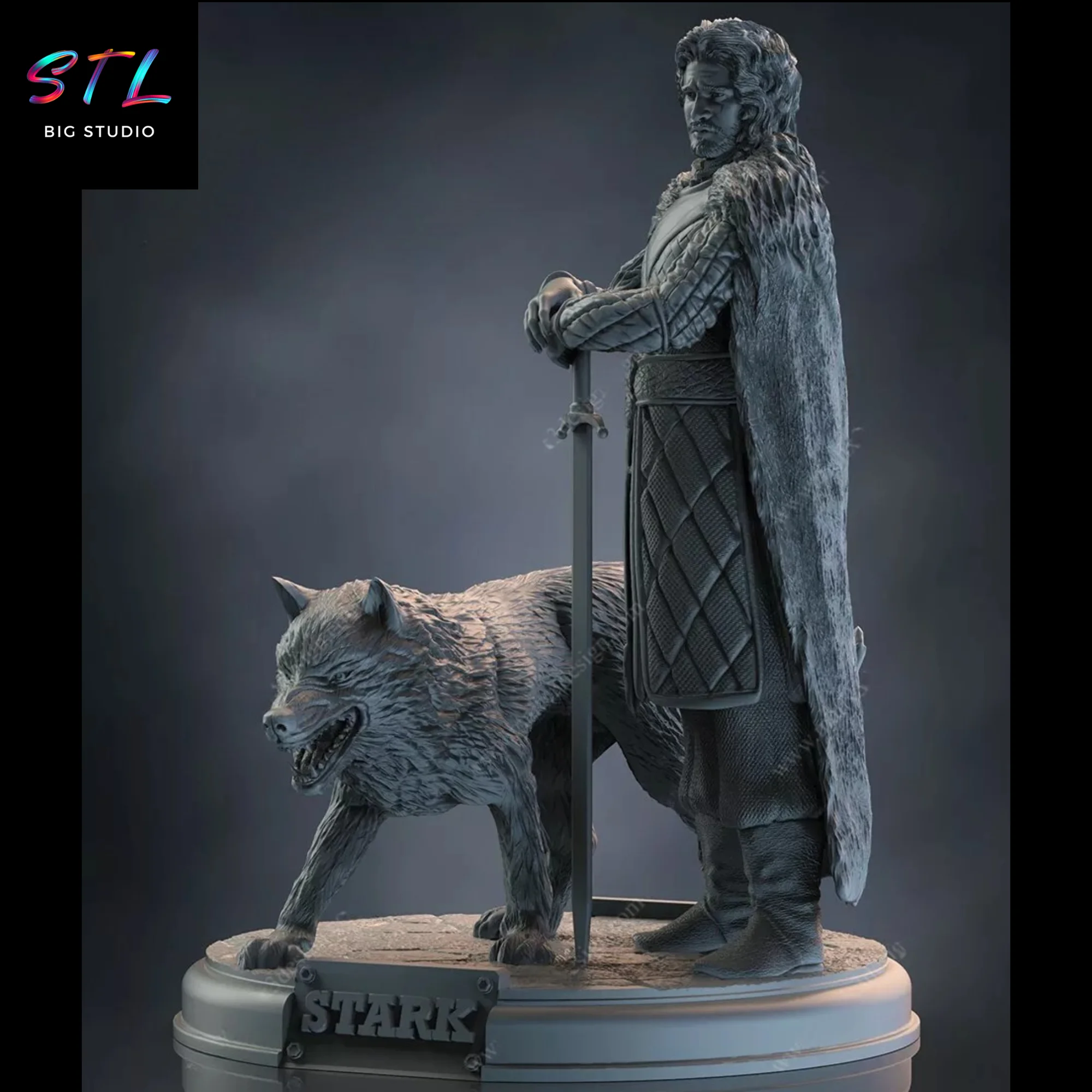 Jon Snow & Ghost Diorama STL | 3D Printable Figure | Game of Thrones Model — view 2