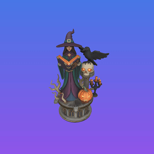 4287 Witch with Skull and Pumpkin Color 3D Model STL DND PNG Model — view 2